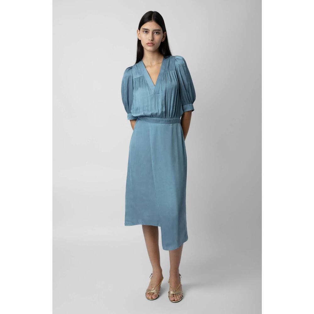 Zadig & Voltaire Ralia Satin Midi Dress Monochrome Minimal Feminine Blue
